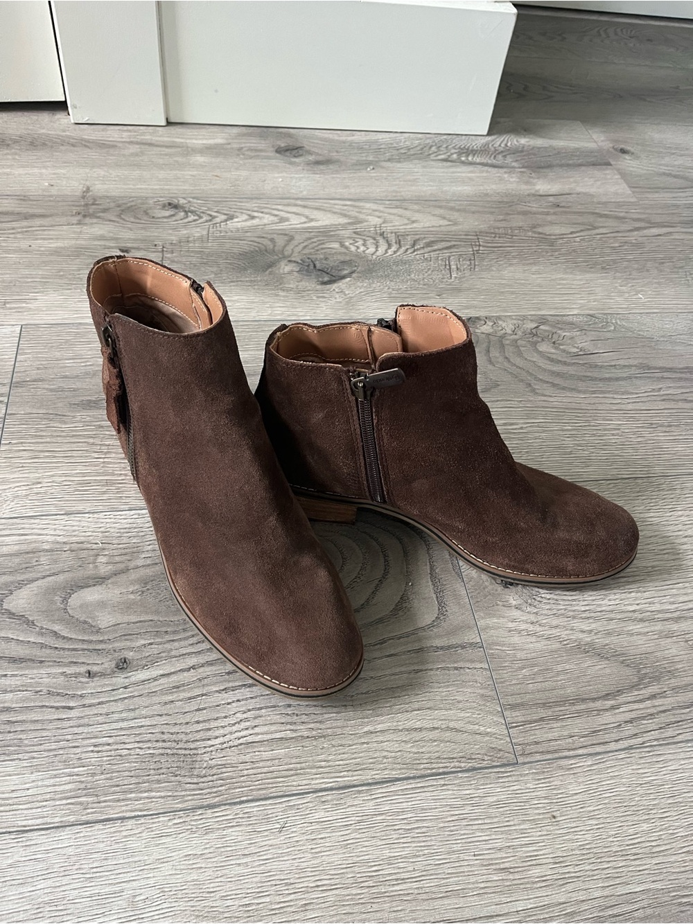 Blonde Women’s Suede waterproof Ankle Booties in Dark Brown